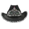 Women Cowboy Hat Rhinestones Inlay Crown Shiny Sequined Hat Brim Western-Themed Night Party Ladies Fancy Dress Festival Cowboy Costume Accessories