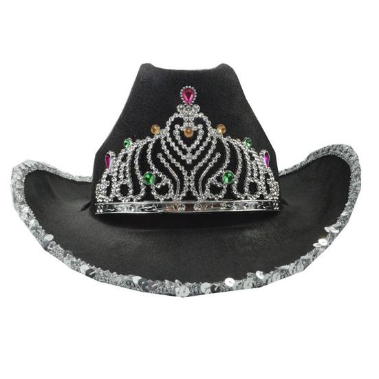 Women Cowboy Hat Rhinestones Inlay Crown Shiny Sequined Hat Brim Western-Themed Night Party Ladies Fancy Dress Festival Cowboy Costume Accessories