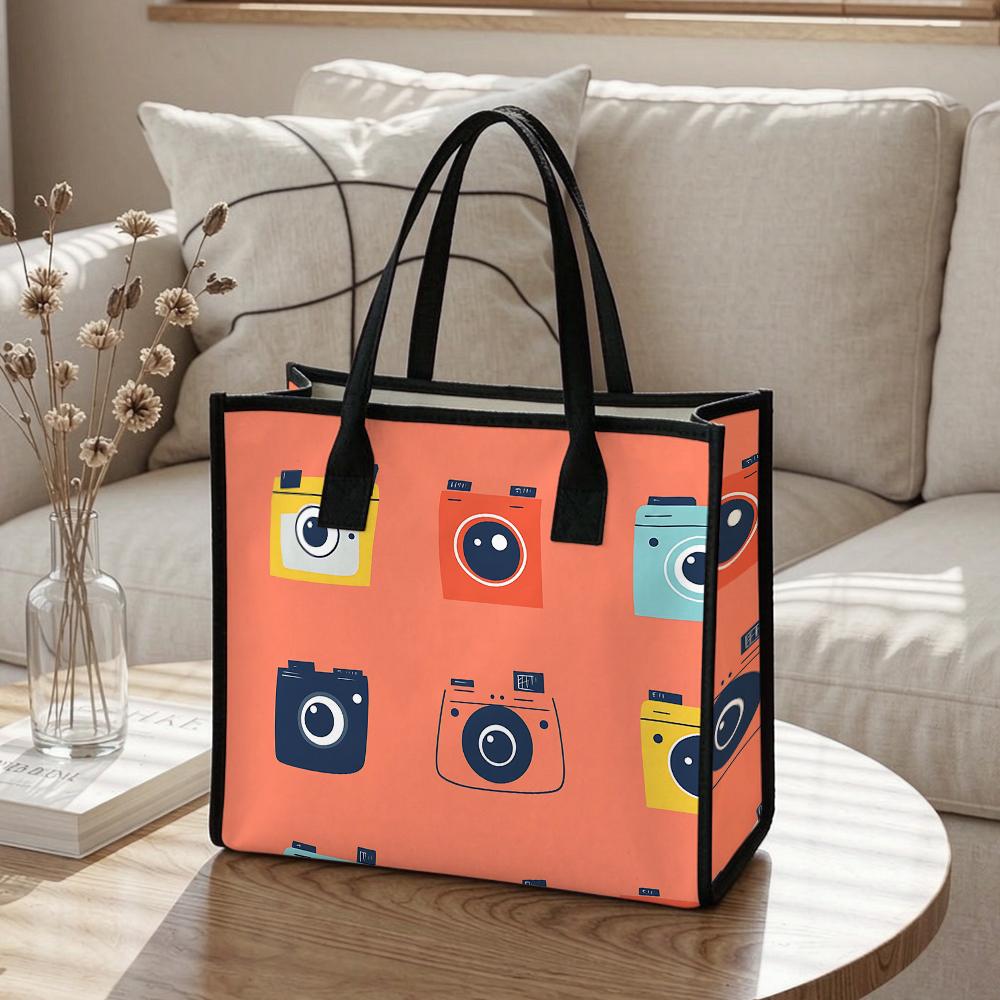 Cute Camera Pattern Tote Bag Casual Shoulder Handbag for Daily Use