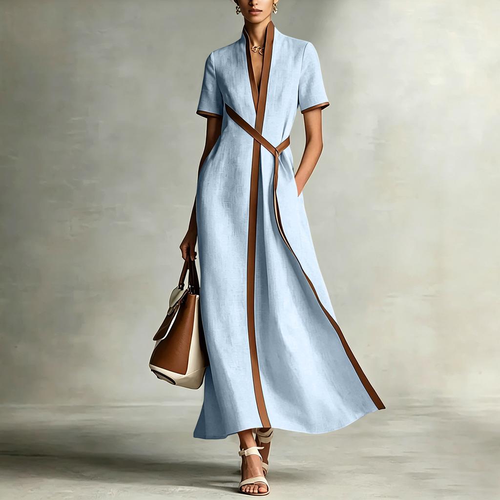 Ladies' Casual And Elegant Temperament Color Blocked Long Dress
