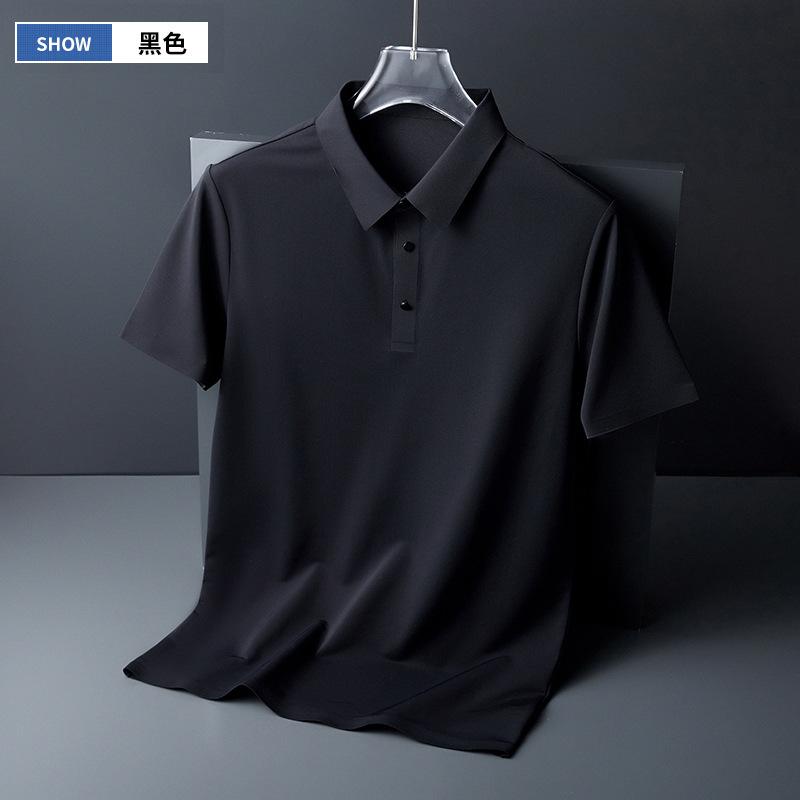 Men Seamless Solid Color Light Business Breathable Short Sleeve Polo Shirt