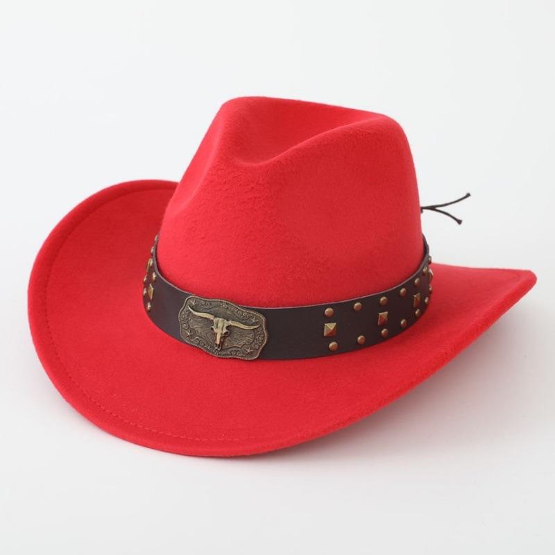 Hot-selling top hat, ethnic style cow head, western cowboy top hat, rolled brim, retro riding hat, woolen felt hat
