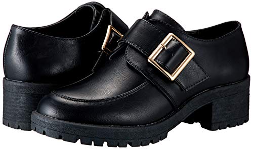 San-A Plus Feminine Monk Strap Shoes, Platform Sole, 5cm Heel, One-Band Buckle, 3583, Women's, Black, Sizes 23.5cm-24.0cm