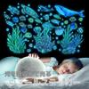 geneX Underwater Sea Creatures Wallpaper Stickers, Set of 4, Glow-in-the-Dark Wallpaper, Cute Turtle, Seaweed, Coral, and Fish, Underwater World Wall