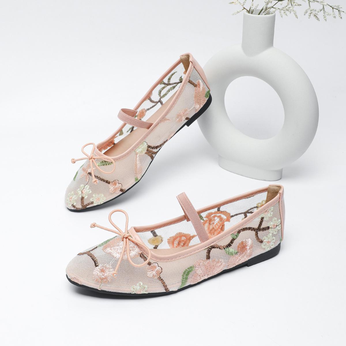 

Модная кружевная обувь с вышивкой в виде цветов, женские эластичные туфли Мэри Джейн на плоской подошве, дышащие летние балетки, женские мокасины большого размера 43 35 абрикосовый