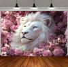 Luxury White Lion Backdrop Supplies White and Gold Regal Animal Background Birthday Photozone Party Decoration Photography Props