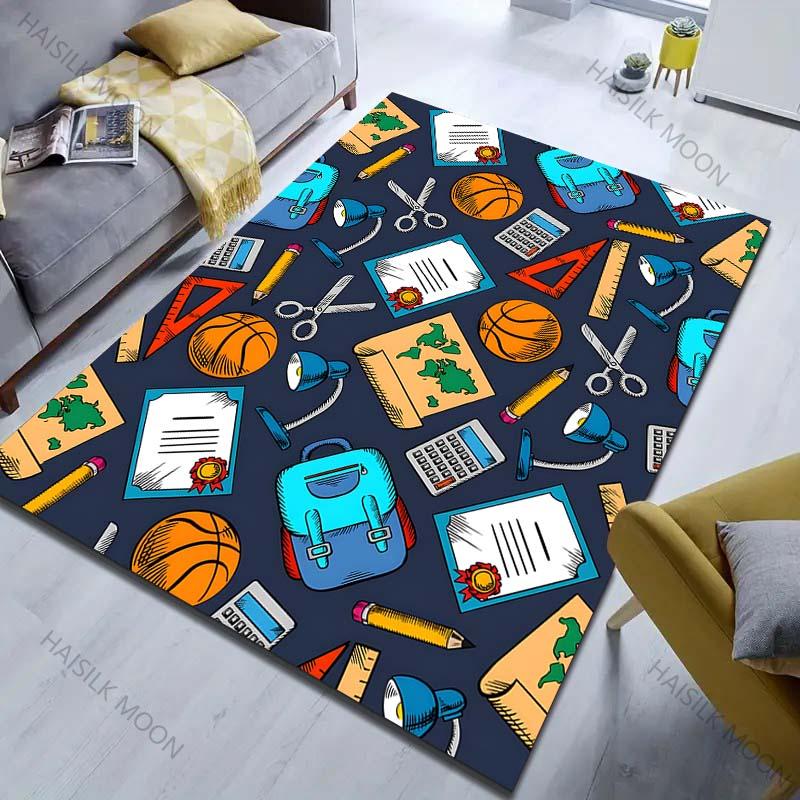 

Schoolbags and Stationery Print Carpet for Living Room Bedroom Bedside Sofa Floor Mat Modern Home Decor Area Rug Kids Room 40x60cm (16x24in)