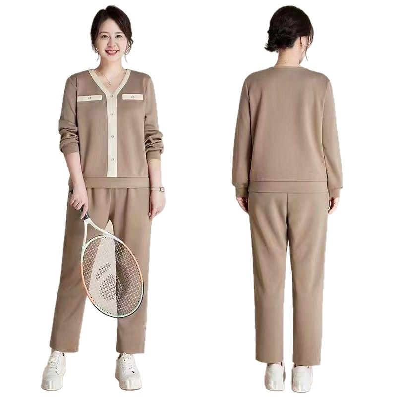 2026 Spring & Autumn Casual Sweatshirt Set for Middle-aged Women - Fashionable Two-piece Outfit