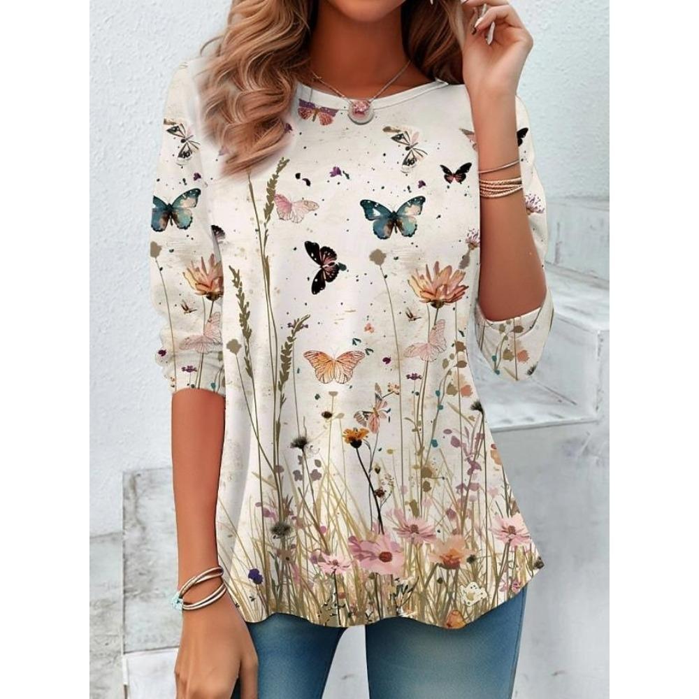 A 3D printed long-sleeved T-shirt for women, casual and fashionable