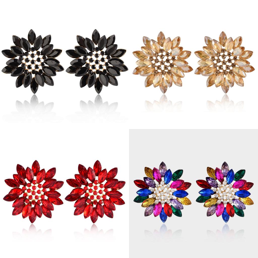 Gemstone Flower Ear Studs Alloy Colorful Crystal Sunflower Fashion Jewelry For Women