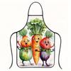 1pc Colorful Cute Vegetable Cartoon Apron - Playful Design with Cheerful Carrot & Tomato Characters, Durable Polyester Kitchen