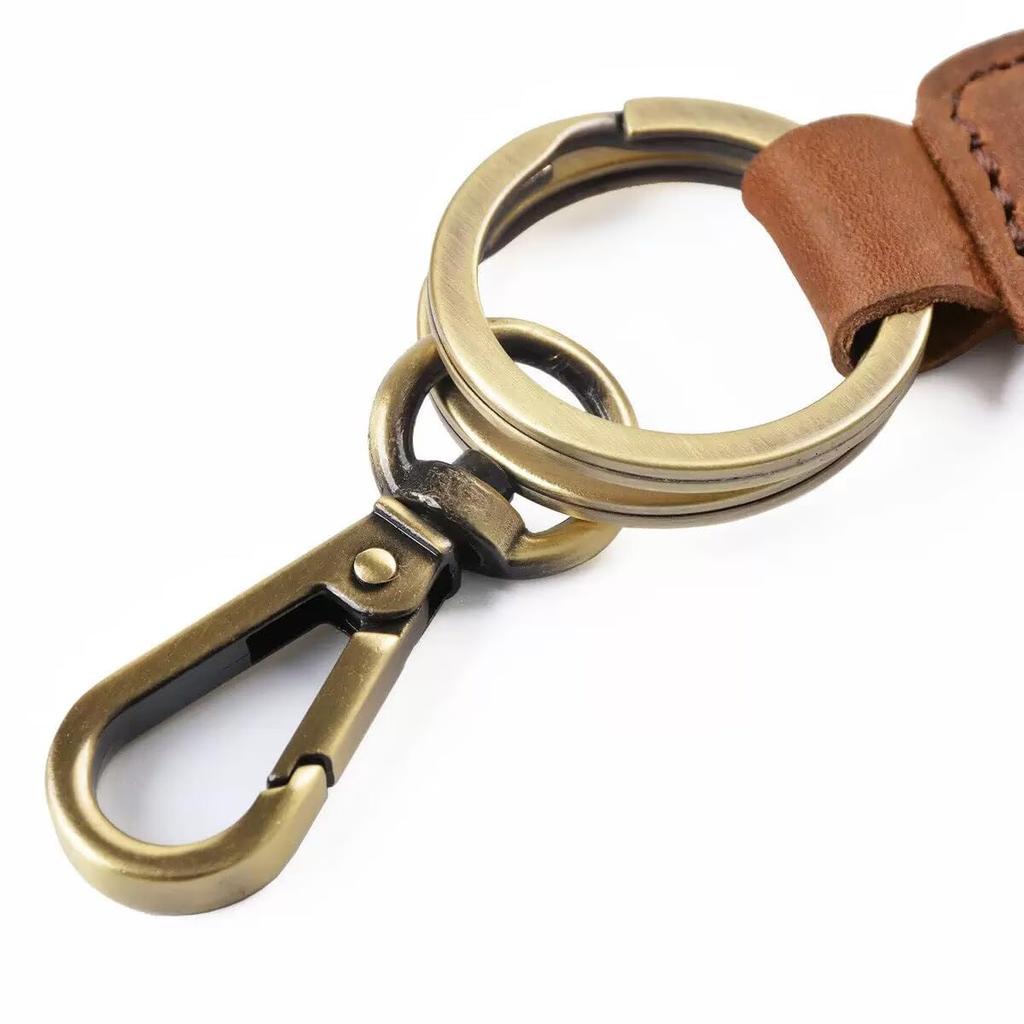 Handmade Genuine Leather Retro Cowhide Antique Copper Color Car Keychain AIXUANUnique Keychain, (Red)