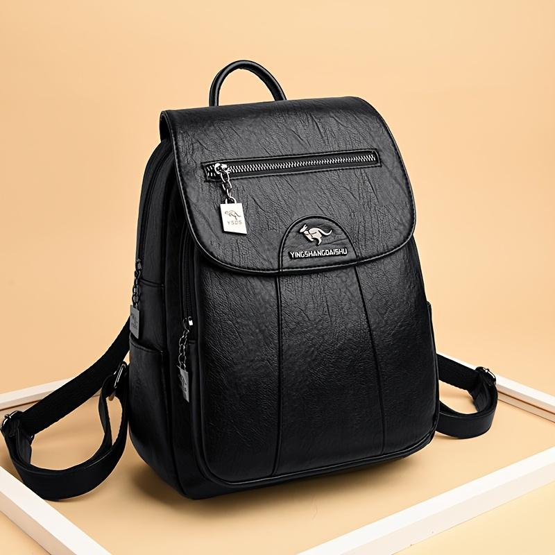 

Women s Black PU Leather Backpack Large Capacity Backpack Bag Multi-Pocket Daypack for School and Travel 25*12*30cm