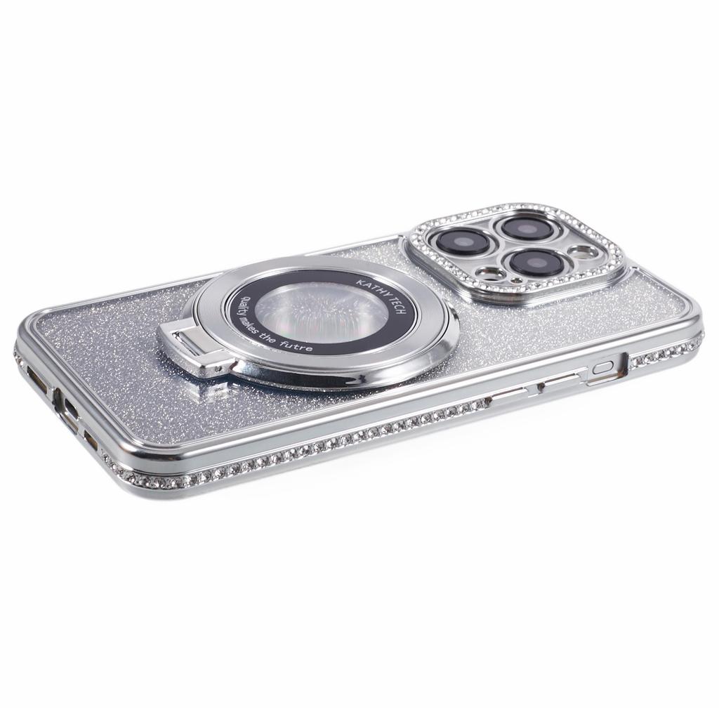 For iPhone 15 Pro Max Ring Holder Case Rhinestone Decor Glitter Sparkle TPU Phone Cover