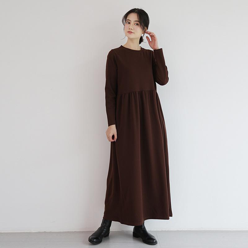 

Платье миди облегающего кроя с высокой талией и круглым вырезом, с длинным рукавом, в корейском стиле, для осени/зимы Medium