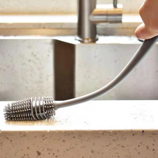 Silicone Bottle Cleaning Brush with Long Handle Soft Bristles Narrow Collar Scrub Brush Glassware Baby Bottles Cleaning Tool
