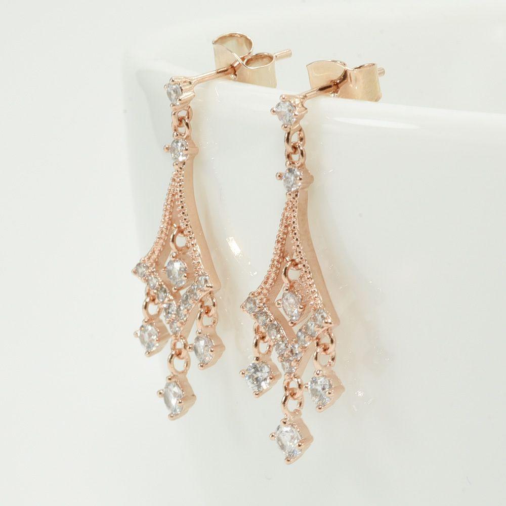 Rose Gold Chandelier Cubic Silver Needle Earrings - 92.5 Silver Needle