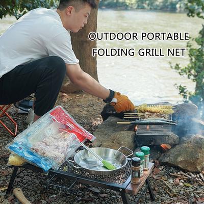 Stainless Steels Barbecue Mesh with Foldable Designs Foldable BBQ Stove Grill Mesh for Camping Outdoor BBQ Enthusiasts