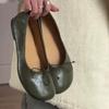 Cowhide Version~ Retro Niche Big Head Round Head Bow Light Mouth Single Shoes Women's New Ballet Flats