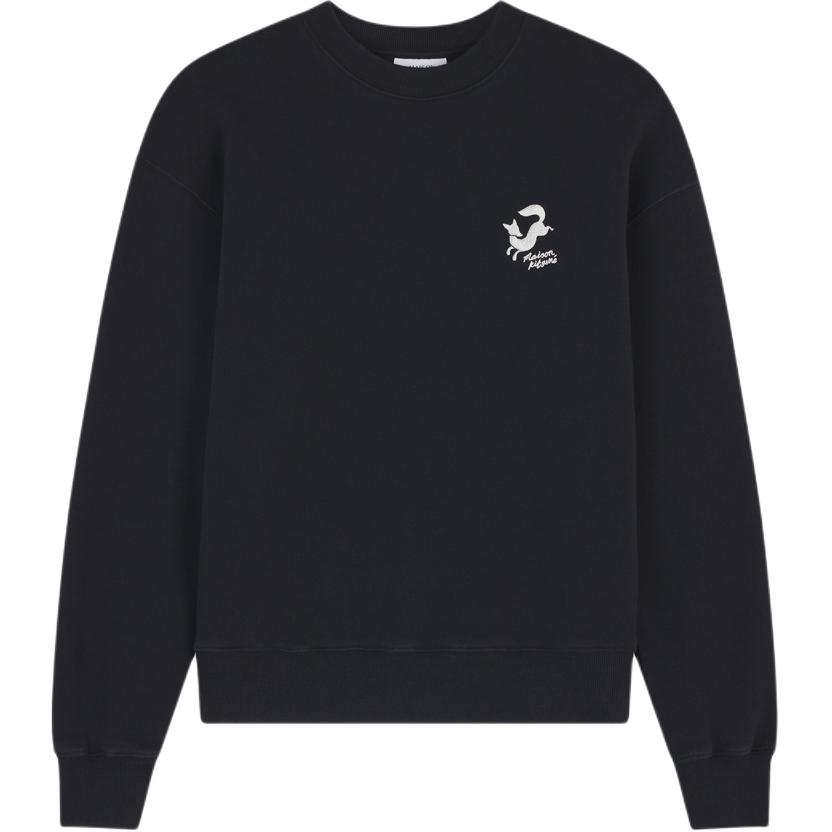 Maison Kitsune FW24 Comfortable Embroidered Crewneck Sweatshirt Women sweatshirt Black NW00306KM0307-P199