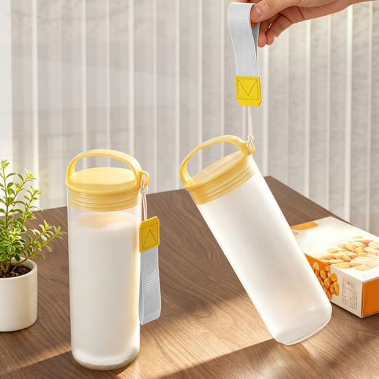 Frosted Water Bottle with Handle & Lanyard, Food Grade Clear Drinking Bottle, Leak-Proof Portable Travel Drink Soybean Milk Cup for Outdoor Gym Office