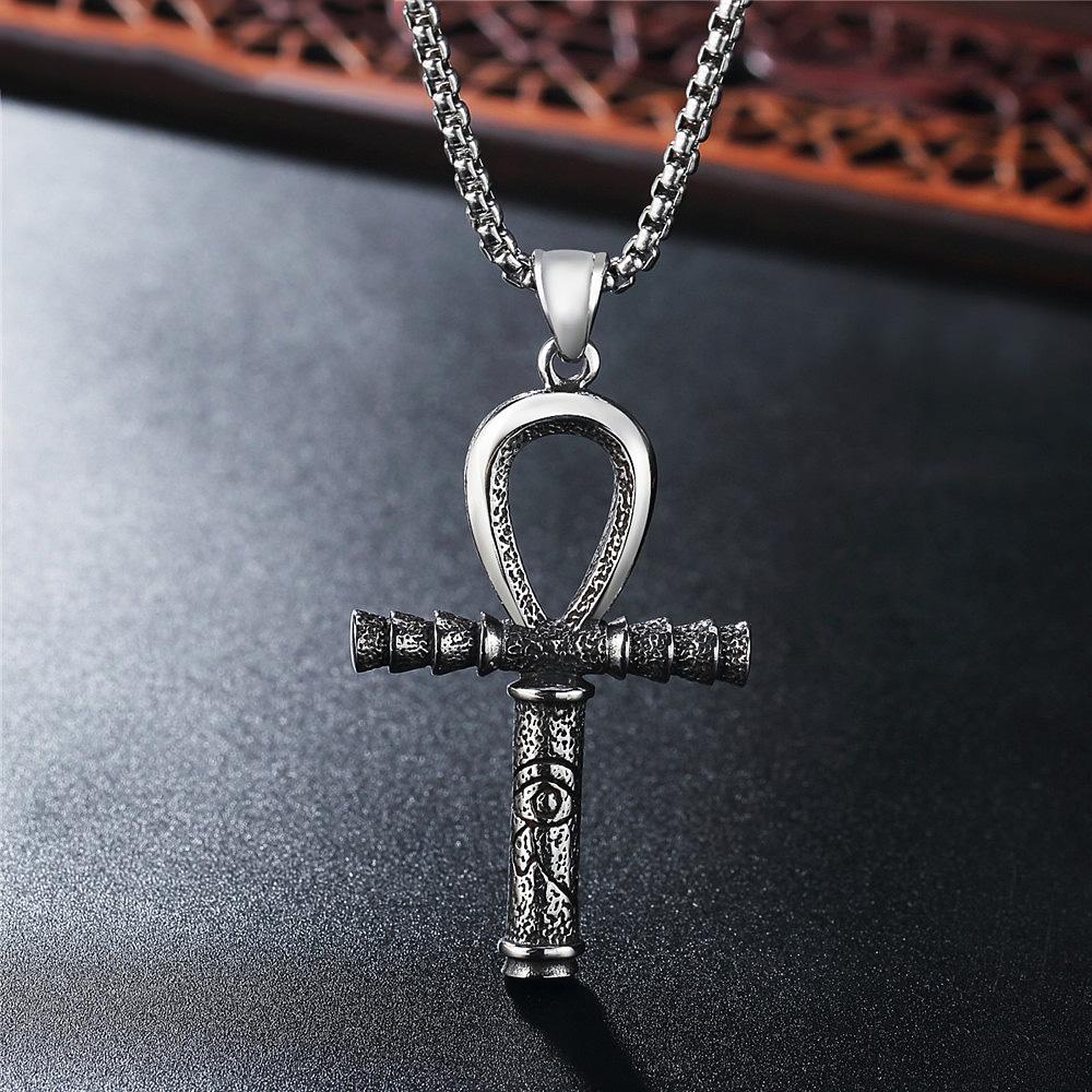 Vintage Egyptian Patron Anubis Eye of Horus Cross Stainless Steel Necklace Pendant Men's Dominic Toretto Cross Necklace Jewelry