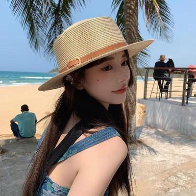 Women Summer Sunshade Straw Hat Wide Brim Flat Top Jazz Cowboy Visors Hat Elegant Lady Travel Beach Sun Protection Panama Caps