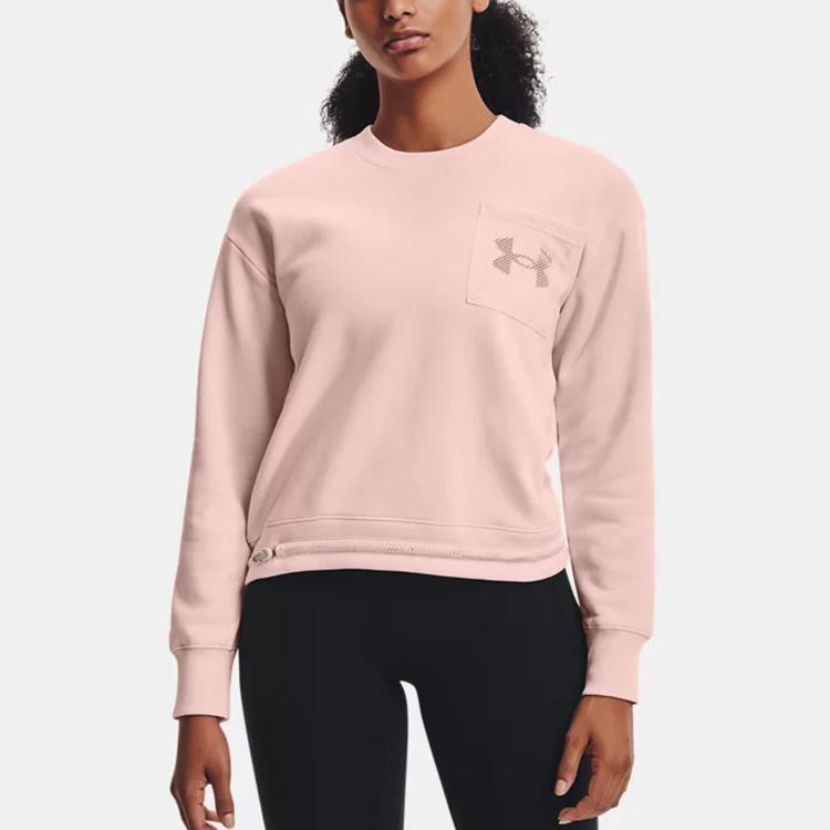 Under Armour Rival Mesh Fleece-Lined Pullover Hoodie with Front Pocket Women Hoodies Pink 1365847-685