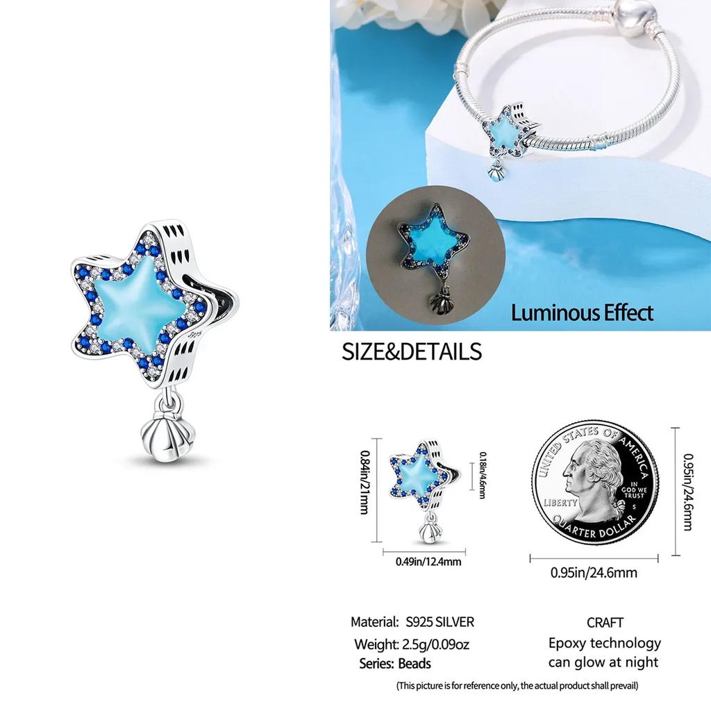 Colorful Copper Blue Glow-In-The-Dark Murano Princess Glass Beads Fits Original Bracelet Jewelry Set Accessories