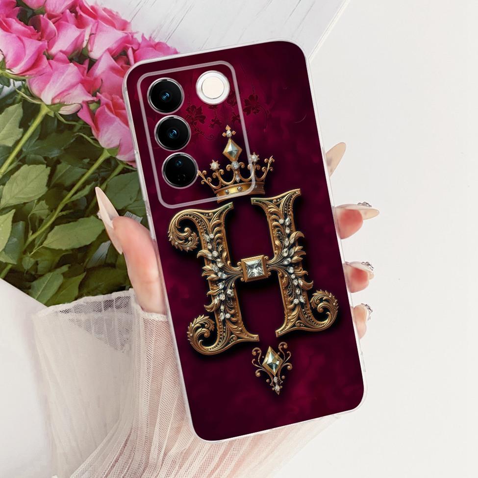 Transparent For Vivo S16 V2244A Case For Vivo S16 Pro V2245A Cover Luxury Crown A-Z Letters 2D Flat Pattern Soft Phone Casing