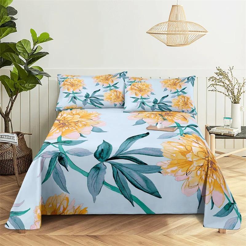 Beautiful Flower Digital Printing Polyester Bed Flat Sheet With Pillowcase Print Bedding Set