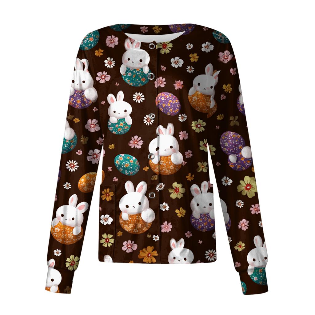Women's Casual Long-sleeved Single-breasted Printed Protective Clothing Cardigan Top