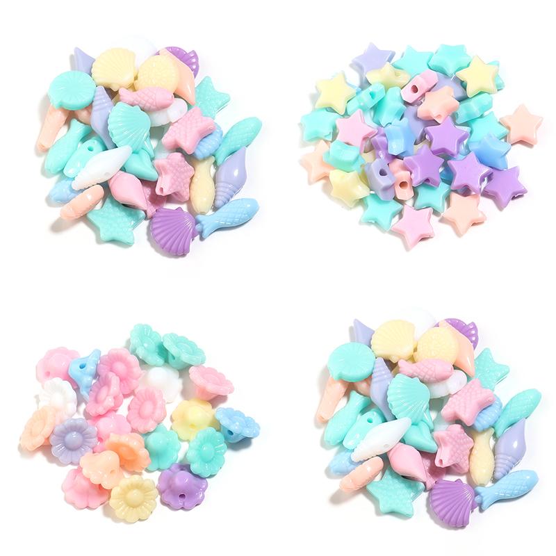 100pcs Candy Color Acrylic Beads Mixed Color Ocean Animal  Butterfly Flower Star Beads For Jewelry Making DIY Necklace Bracelets