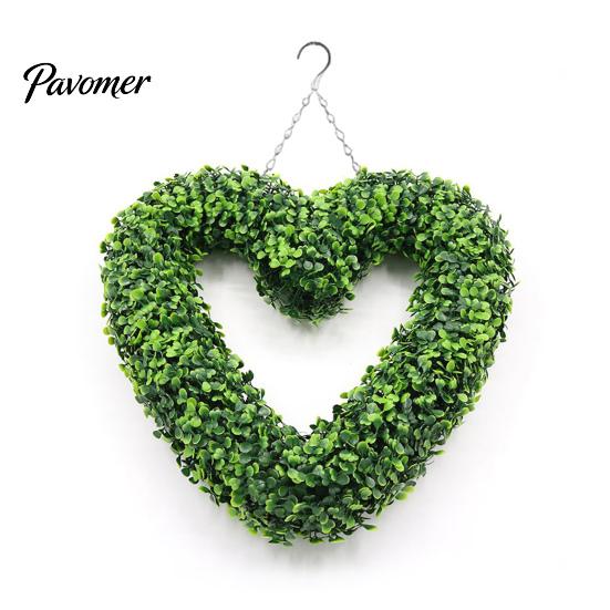Lazy Friendly Plant Decor Artificial Heart Wreath Fake Green for Wall Door No Watering Window Indoor Outdoor Use Care Required Realistic Hanging