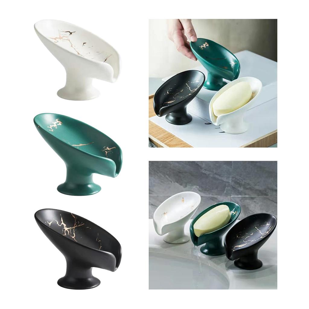 Leaf Shape Soap Dish Creative Soap Holder Drain Tray Sponge Storage Box for Bathroom Kitchen Sink Countertop Modern Home Decor