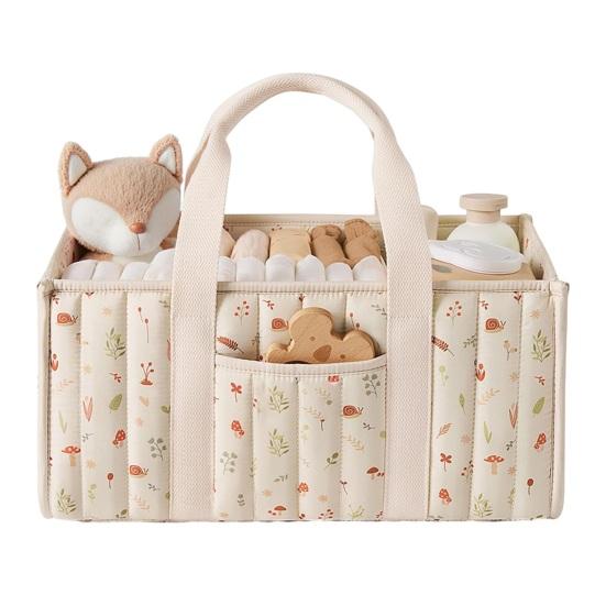 Cesta de Tecido Floral Acolchoada para Fraldas Cesto de Armazenamento Floral Porta-Fraldas Floral para Bebê com Alças e Divisórias Removíveis para Quarto de Bebê Carro Quarto Armazenamento