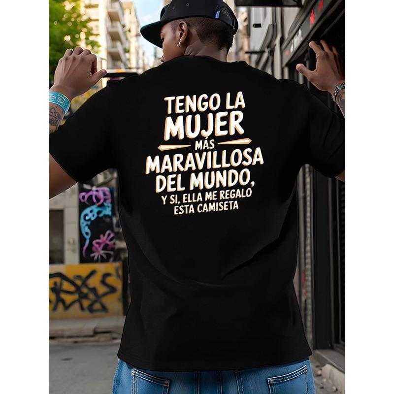 Men's Funny Spanish Phrase T-Shirt - Spanish Back Print with "Tengo Mujer, Casa Llena De Mujeres" Slogan - Casual Short Sleeve Round Neck Tee