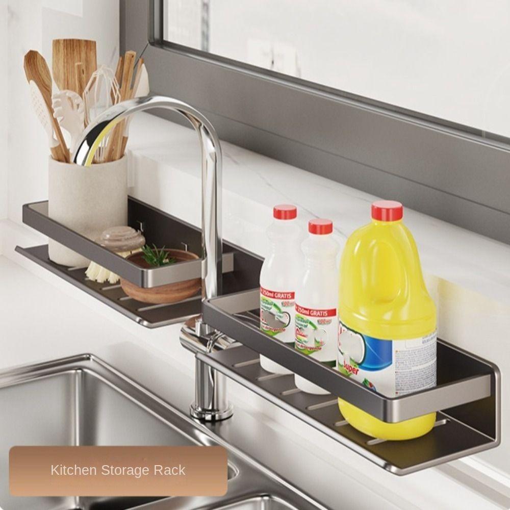 

U Shape Faucet Storage Rack 40/50cm Mirror Front Shelf Aluminum Faucet Holder Kitchen