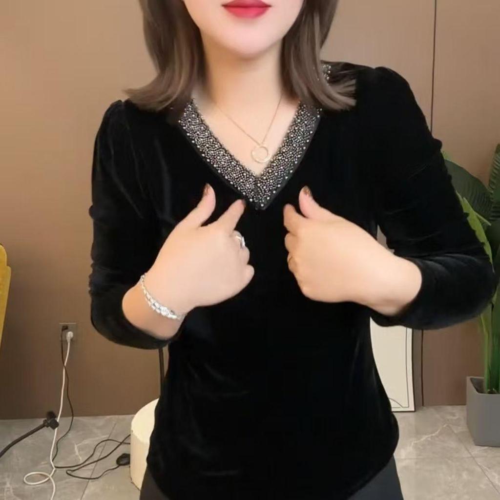 Autumn 2025 Velvet Slimming Blouse – Fashionable, Versatile, and Elegant Top