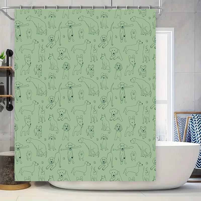 

Green Dog Print Shower Curtain Pet Bathroom Decor for Home Decoration Waterproof Fabric Curtains Suitable for Kitchen Bathrooms 90x180cm