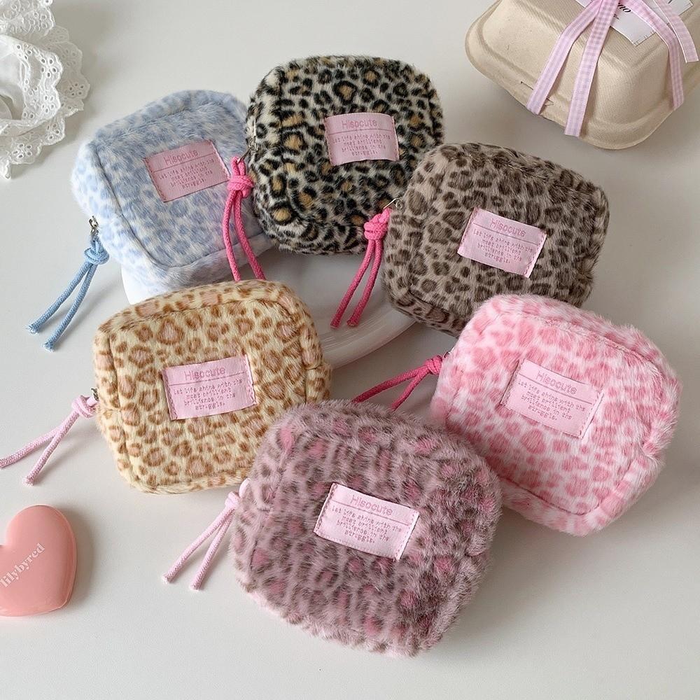 Portable Leopard Print Makeup Pouch Multipurpose Large Capacity Sanitary Pads Bag Mini Data Cables Organizer