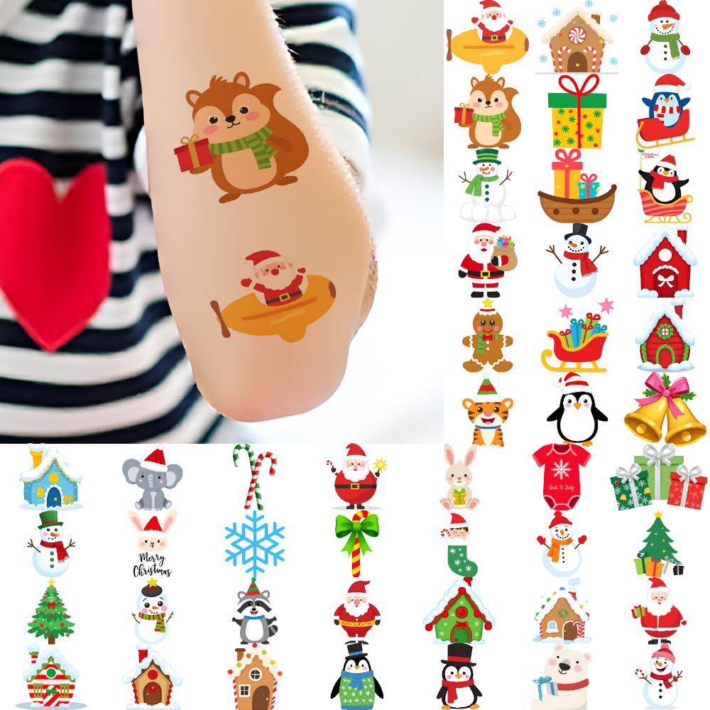 63pcs Temporary Tattoo Holiday Stickers Waterproof Long-lasting Body Stickers Christmas Stickers Cartoon For Shoulders Girls