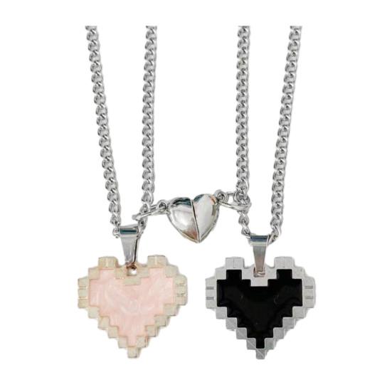 2Pcs Couple Necklace Heart Charm Magnetic Suction Shiny Finish Necklace Valentine Day Anniversary Jewelry Gift