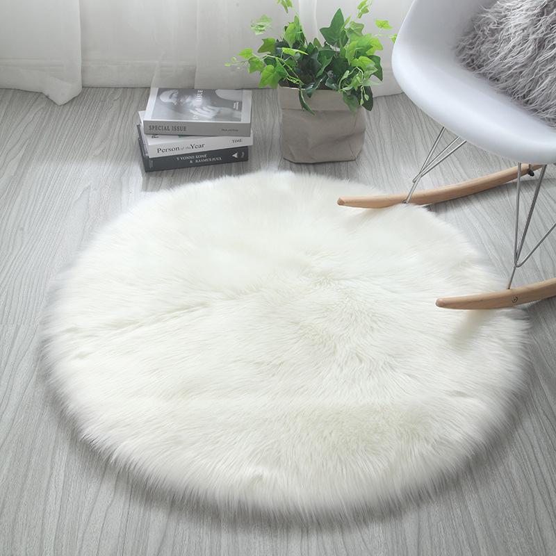 Round Faux Sheepskin Long Pile Rug for Chair, Yoga, Living Room, Bedroom, Sofa Cushion