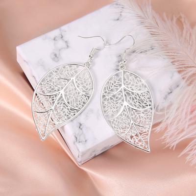Women Hollow Carved Tree Leaf Pendant Dangle Drop Hook Earrings Jewelry