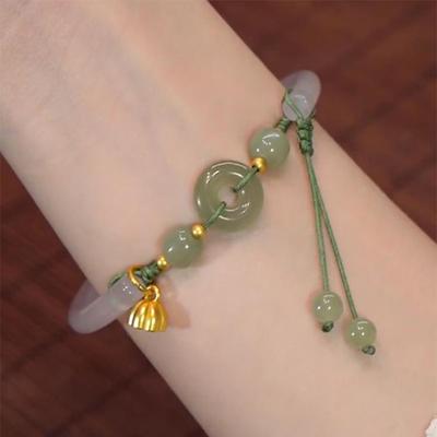 S925 Sterling Silber Natürliche Hotan Jade Sicherheitsschnalle Weiße Jade Mark Armband Sicherheit Ruyi Gewebtes Halbarmband Tiktok Tide