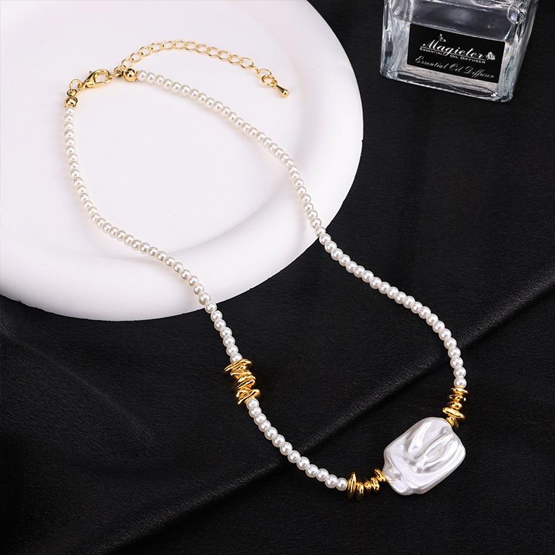 Irregular white pearl necklace for women - hot selling, light luxury, unique shell beaded choker