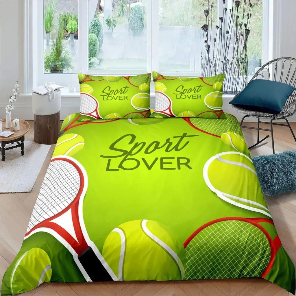 Tennis Ball Duvet Cover Set King/Queen Size,Sports Game Themed Bedding Set for Kids Boys Adult,Modern Bedroom Decor Quilt Cover