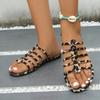 Women's Slippers Roman Leopard Print Hollow Open Toed Flat Shoes 2024 Summer Outdoor Leisure Comfortable Women's Sandals