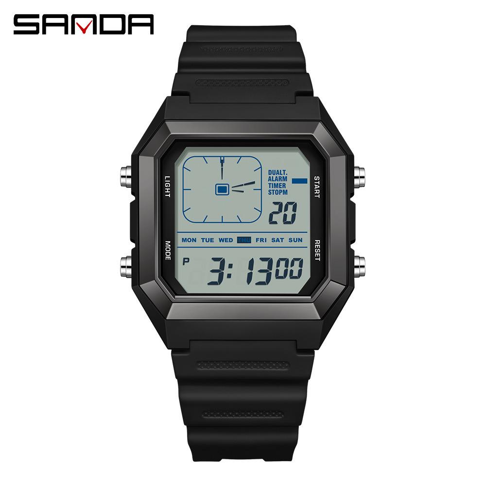 Sanda 6307 Quadratische Analoge Wasserdichte Leuchtende Countdown-Uhr